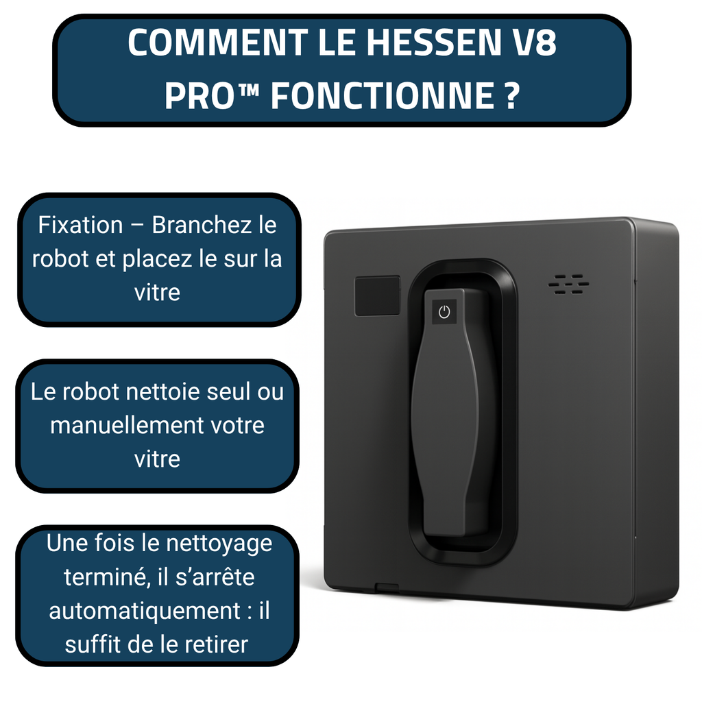 HESSEN V8-Pro™ – Robot Lave-Vitre Automatique à Double Pulvérisation | Pas de Traces | Sécurité Anti-Chute